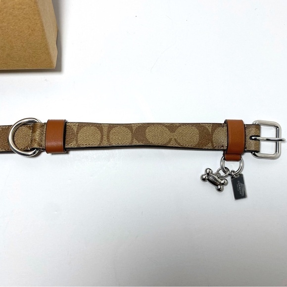 Coach Dog Collar + Apple AirTag Tracker! Brown Khaki Signature C Size Large - Picture 7 of 12